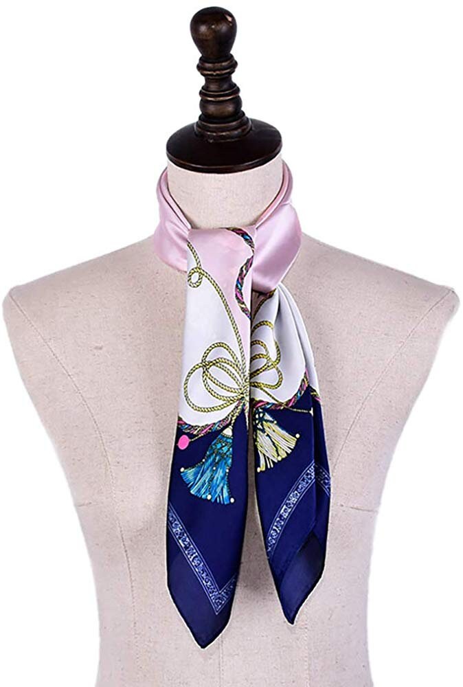 Navy & Pink Square Scarf Bandana Silk Head Scarf Women Scarves Neckerchief Silk Personalized Gift for Her Mothers Day Gift Scarf Pink - In The Bag Design