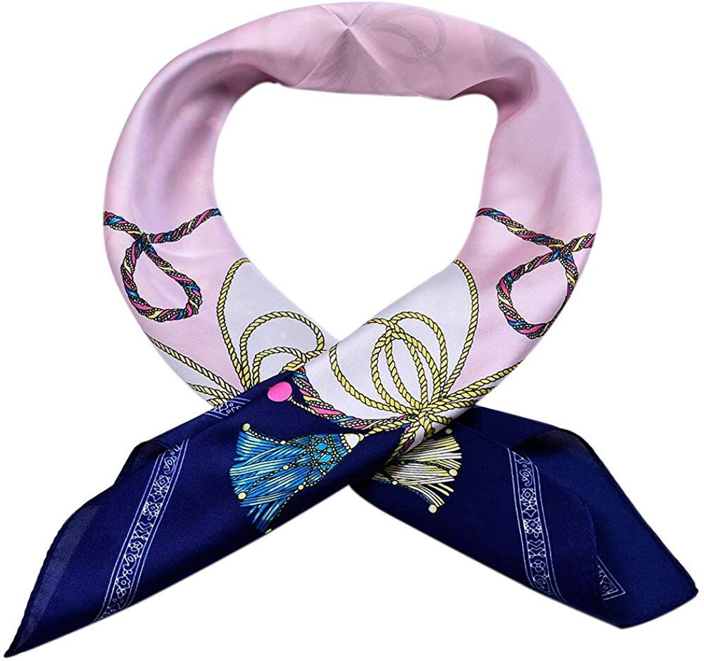 Navy & Pink Square Scarf Bandana Silk Head Scarf Women Scarves Neckerchief Silk Personalized Gift for Her Mothers Day Gift Scarf Pink - In The Bag Design