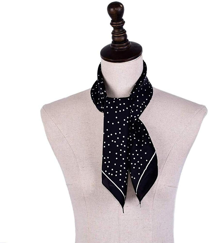 Black Polka Dot Square Scarf Silky Bandana Silk Head Scarf Silk Hair Bandana Personalized Scarf Bandana Polka Dot Silk Neck Scarf Black - In The Bag Design