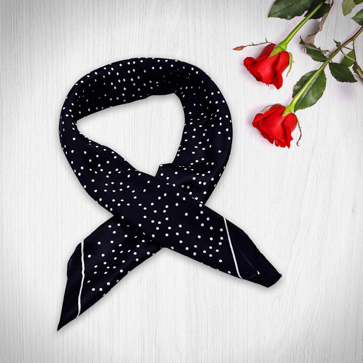 Black Polka Dot Square Scarf Silky Bandana Silk Head Scarf Silk Hair Bandana Personalized Scarf Bandana Polka Dot Silk Neck Scarf Black - In The Bag Design