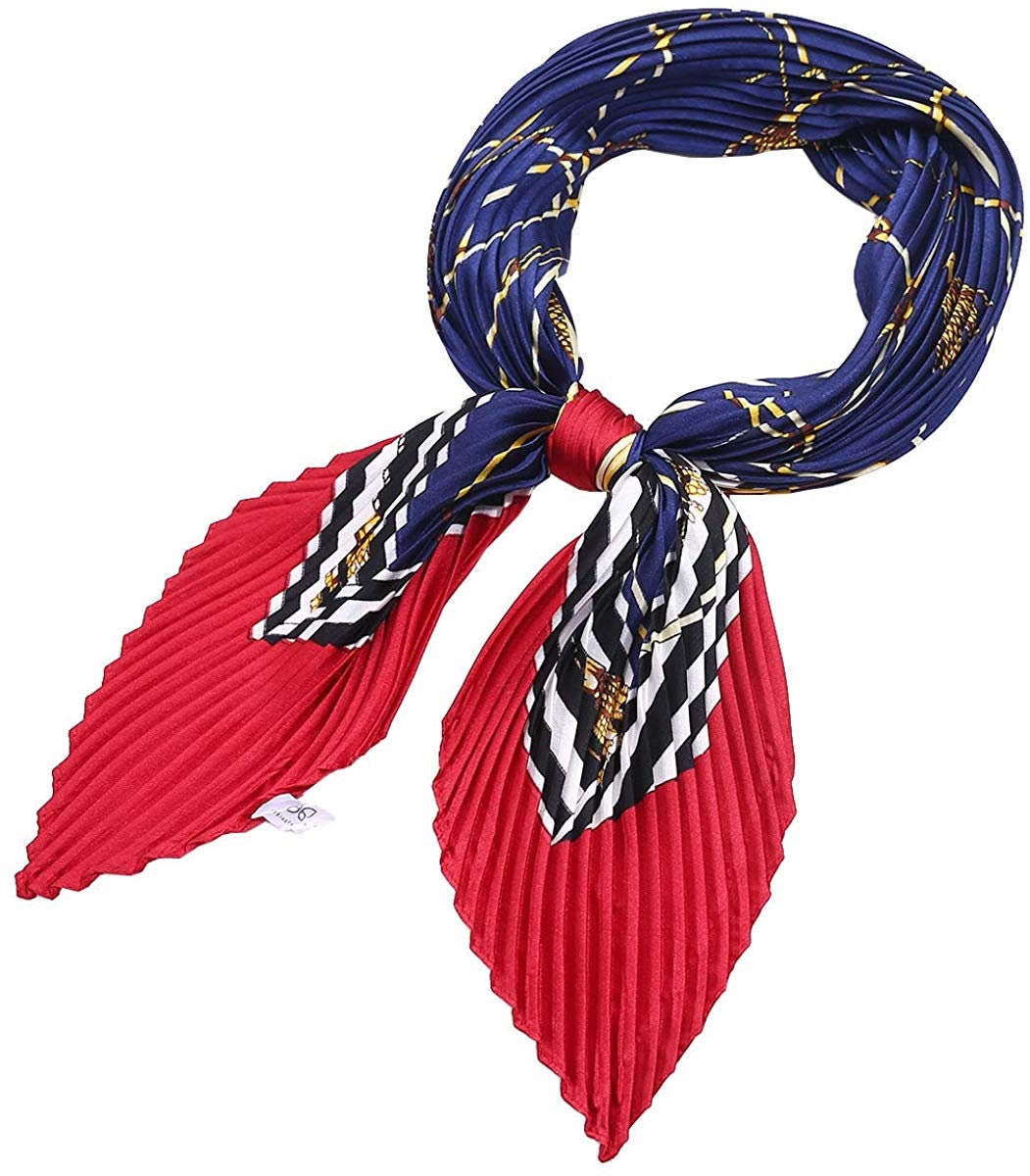 Red Pleated Scarves / Red Silk Bandana / Silk Head Neck Scarf / Navy Women Scarves / Handkerchief Scarf Square Silk Scarf Pleated Head Scarf - In The Bag Design