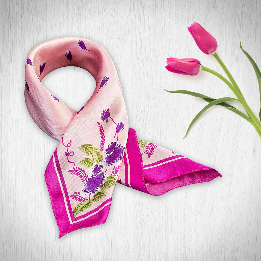 Floral Square Scarves Pink Bandana Silk Head Neck Scarf Women Scarves Handkerchief Scarf Square Scarf Bandana Silk Pink Scarf for Women - In The Bag Design