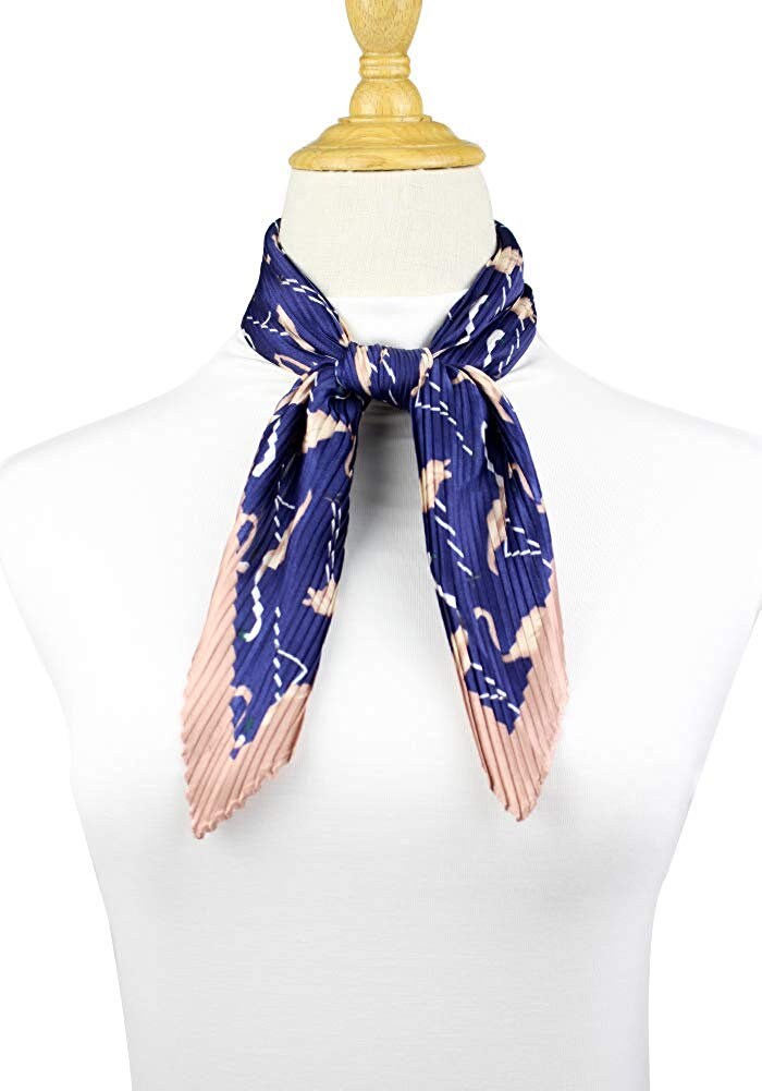 Pleated Scarves Bandana Silk Scarf Women Scarves Crinkle Scarf Flamingo Print Silk Bandana Neckerchief Pleated Hair Scarf Womens Neckerchief - In The Bag Design