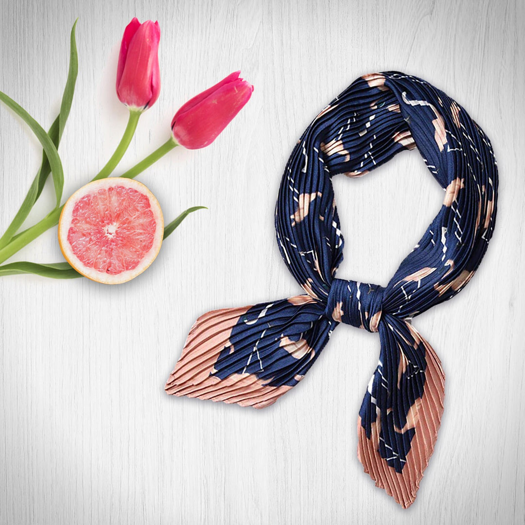 Pleated Scarves Bandana Silk Scarf Women Scarves Crinkle Scarf Flamingo Print Silk Bandana Neckerchief Pleated Hair Scarf Womens Neckerchief - In The Bag Design