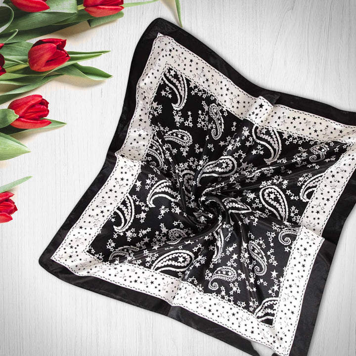 Black Silk Scarf Square Bandana Silk Head Neck Scarf Women Scarves Neckerchief Silk Scarf Women Handmade Mothers Day Gift Mom Gift for Her - In The Bag Design