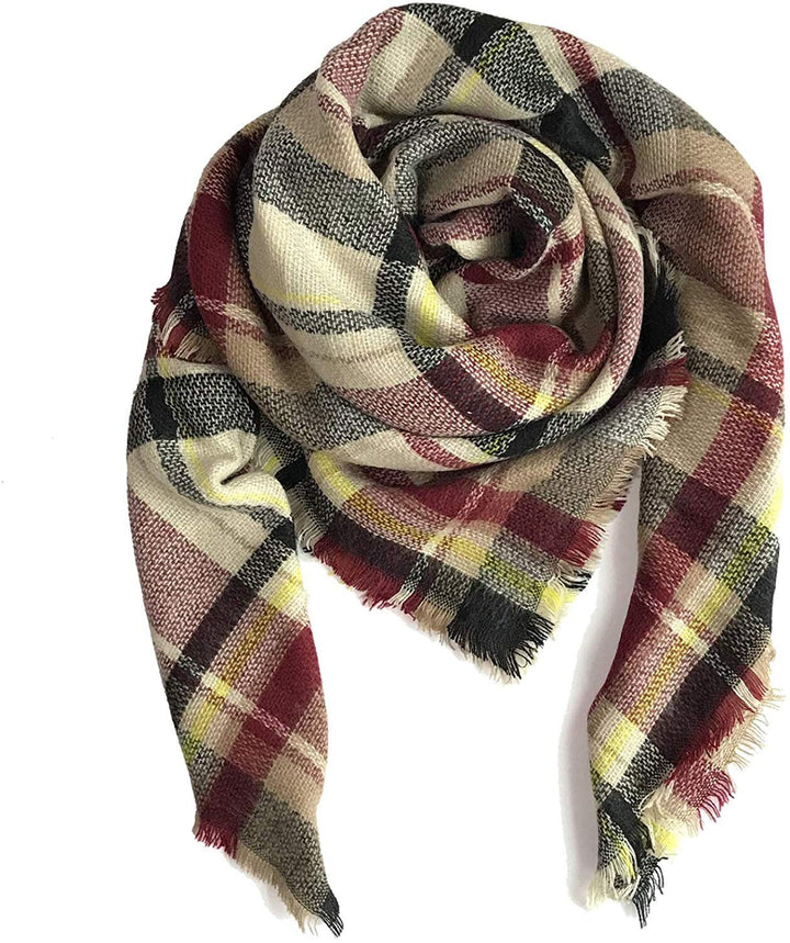 Beige Maroon Plaid Shawl, Monogrammed Blanket Shawl Wrap, Plaid Blanket Scarf Bridesmaid Shawl, Tartan Plaid Scarf, Flannel Shawl for Her