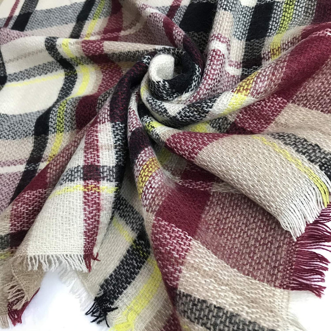 Beige Maroon Plaid Shawl, Monogrammed Blanket Shawl Wrap, Plaid Blanket Scarf Bridesmaid Shawl, Tartan Plaid Scarf, Flannel Shawl for Her