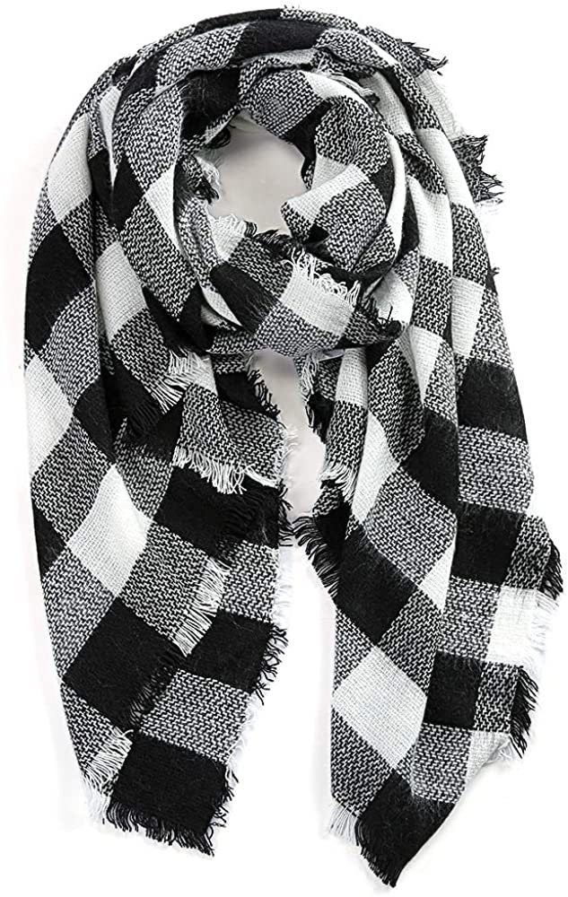 Black and White Blanket Scarf, Plaid Scarf, Winter Scarf Wrap, Plaid Shawl, Personalized Scarf, Monogrammed Shawl, Bridesmaid Shawl,