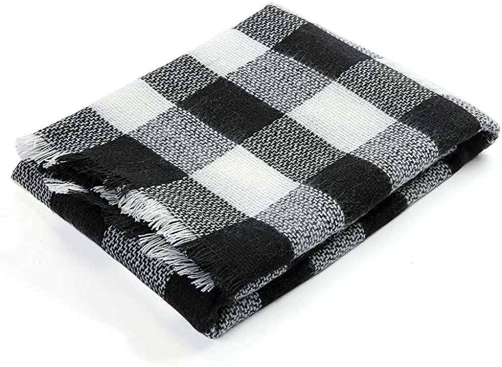 Black and White Blanket Scarf, Plaid Scarf, Winter Scarf Wrap, Plaid Shawl, Personalized Scarf, Monogrammed Shawl, Bridesmaid Shawl,