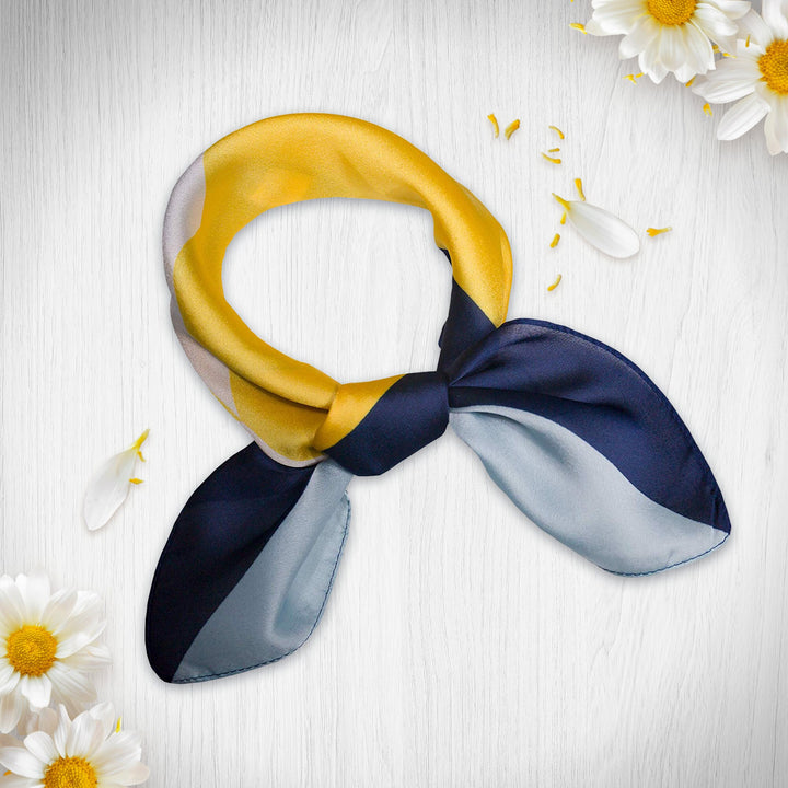 Yellow Navy Square Scarves Bandana Silk Neck Scarf Women Scarves Neckerchief Silk Mothers Day Gift for Women Birthday Gifts for Her