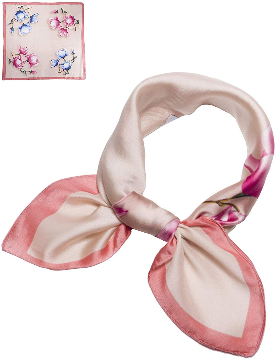 Pink Floral Square Scarves Pink Silk Bandana Silk Neck Scarf Women Scarves Handkerchief Scarf Floral Silk Hair Scarf Silk Fashion Neck Scarf - In The Bag Design