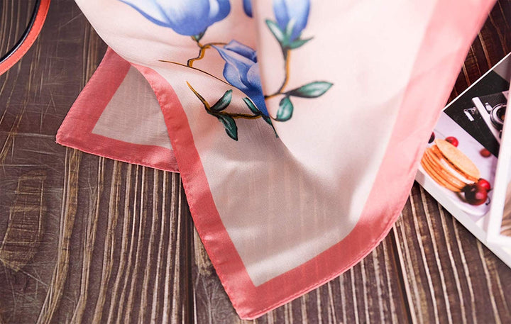 Pink Floral Square Scarves Pink Silk Bandana Silk Neck Scarf Women Scarves Handkerchief Scarf Floral Silk Hair Scarf Silk Fashion Neck Scarf - In The Bag Design