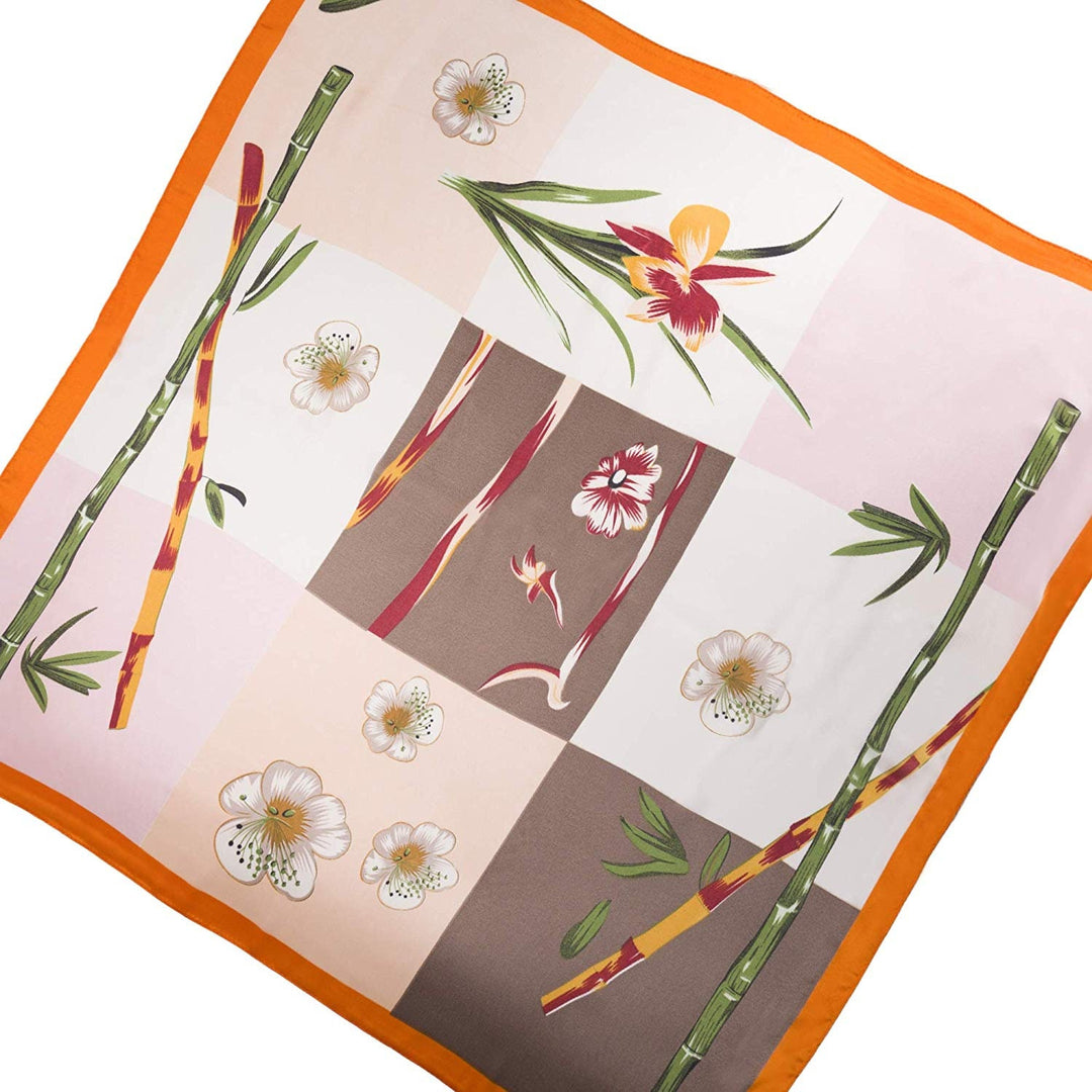 Floral Square Scarves / Orange Bandana / Brown Silk Head Neck Scarf / Women Scarves Handkerchief Scarf Floral Bandana Women Silk Hair Scarf - In The Bag Design