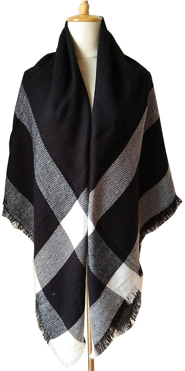 Black and White Blanket Scarf Bridesmaids, Tartan Plaid Scarf, Oversized Blanket Scarf, Personalized Scarf, Monogrammed Blanket Shawl - In The Bag Design