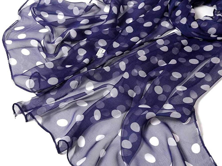 Navy Summer Scarf / Polka Dot Print Women Scarves / Infinity Scarf Loop / Soft Chiffon Long Wrap Scarf Shawl / Personalized Scarf Gift