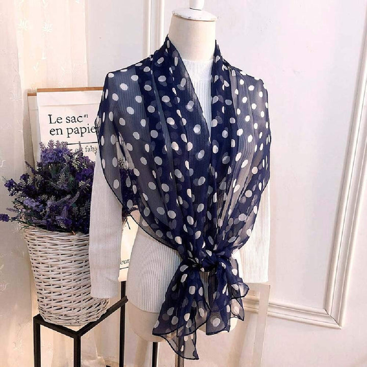 Navy Summer Scarf / Polka Dot Print Women Scarves / Infinity Scarf Loop / Soft Chiffon Long Wrap Scarf Shawl / Personalized Scarf Gift