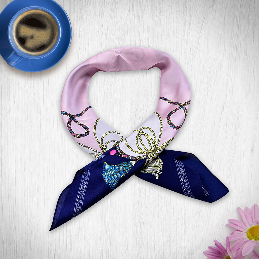 Navy & Pink Square Scarf Bandana Silk Head Scarf Women Scarves Neckerchief Silk Personalized Gift for Her Mothers Day Gift Scarf Pink - In The Bag Design