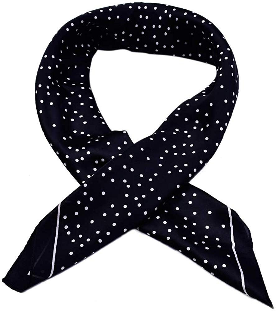 Black Polka Dot Square Scarf Silky Bandana Silk Head Scarf Silk Hair Bandana Personalized Scarf Bandana Polka Dot Silk Neck Scarf Black - In The Bag Design