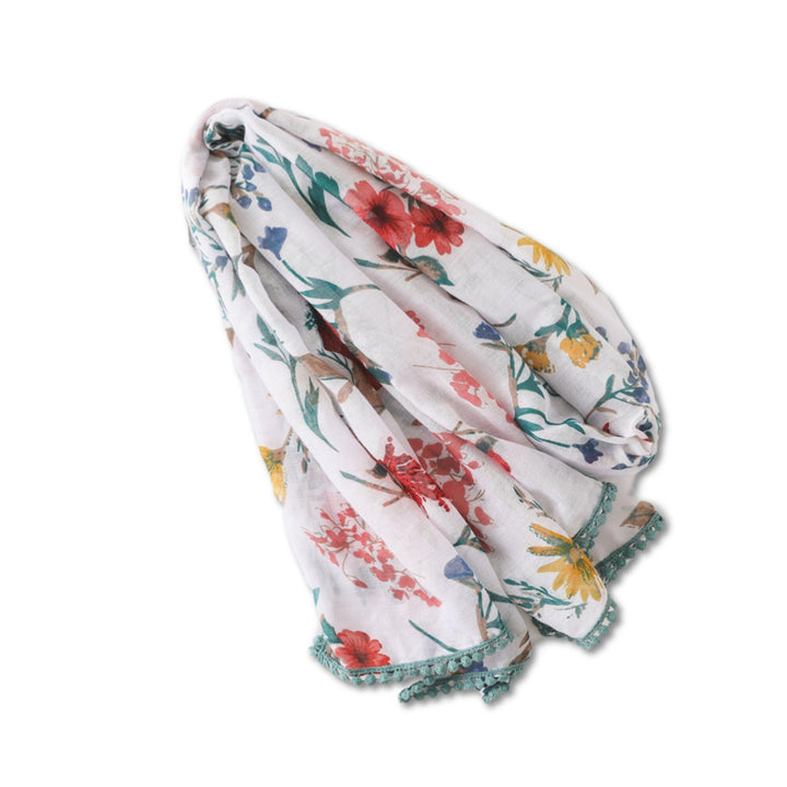 White Floral Scarf Cotton White Scarf Women Scarves Mothers Day Gift Bohemian Scarf Shawl Women's Scarf Personalized Scarf