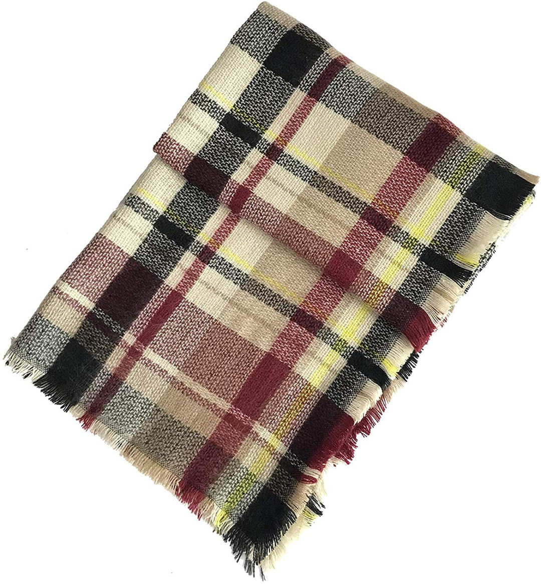 Beige Maroon Plaid Shawl, Monogrammed Blanket Shawl Wrap, Plaid Blanket Scarf Bridesmaid Shawl, Tartan Plaid Scarf, Flannel Shawl for Her