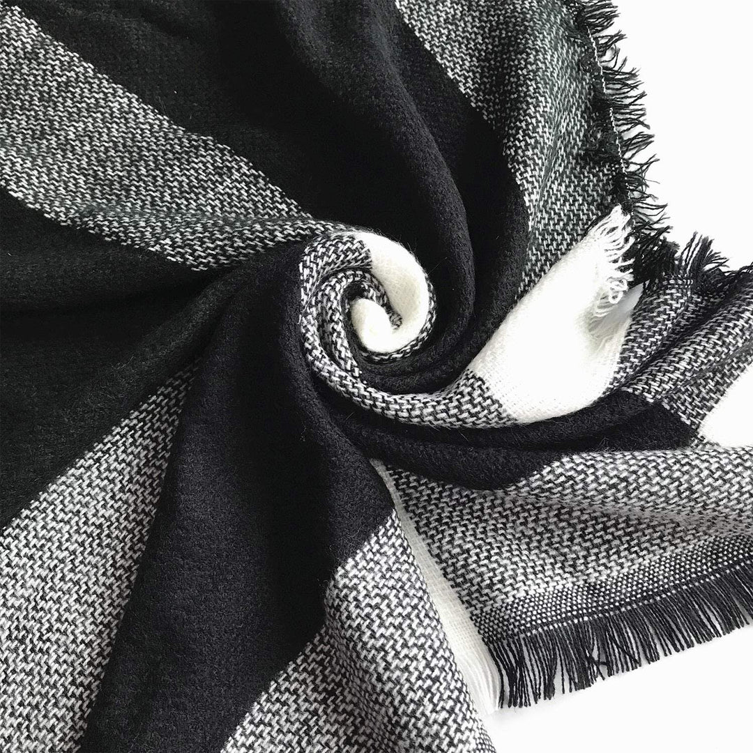 Black and White Blanket Scarf Bridesmaids, Tartan Plaid Scarf, Oversized Blanket Scarf, Personalized Scarf, Monogrammed Blanket Shawl - In The Bag Design