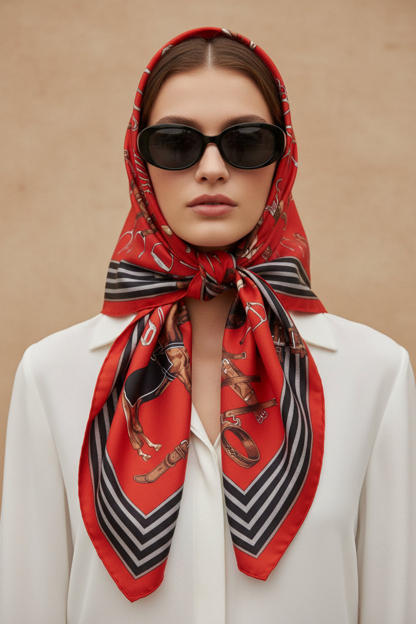 Large Silk Scarf Silk Head Neck Scarf Woman Silk Scarf Personalized Scarf Women Scarves Satin Head Wrap Horse Print Mothers Day Gift for Her - In The Bag Design