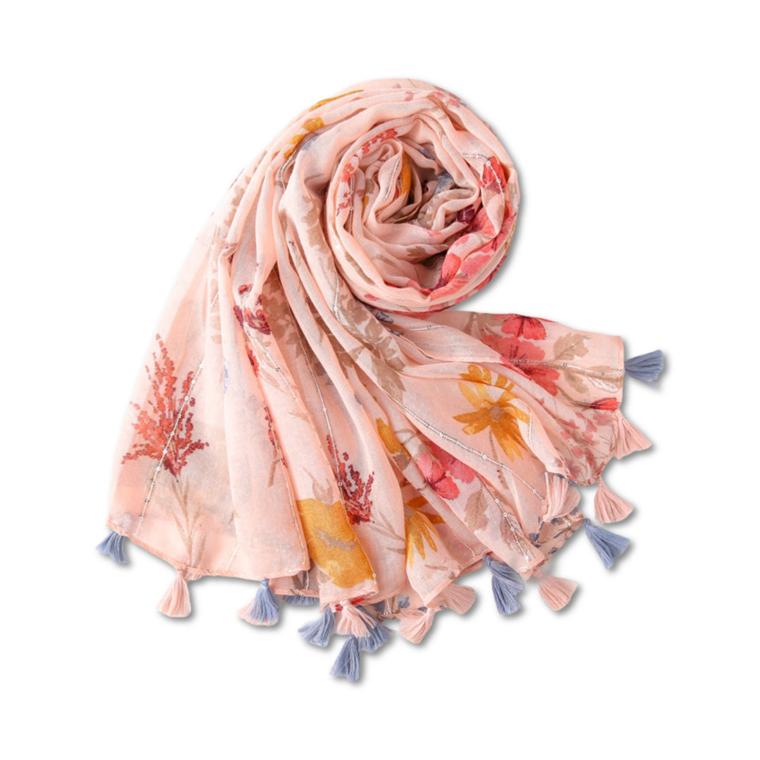 Pink Peach Linen Floral Scarf Summer Scarf Wrap Personalized Scarf Bohemian Scarf Shawl Women Scarf Infinity Scarf Mothers Day Gift for Her