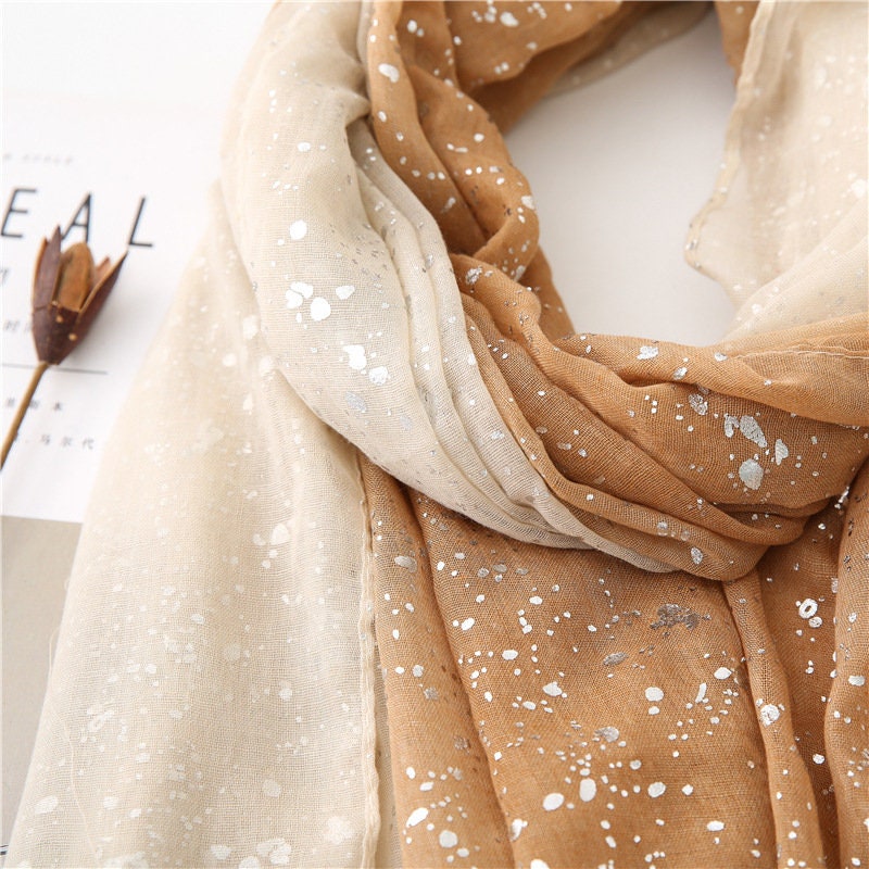 Ivory Shawl Beige Silver Foil Scarf Gift Women Personalized Gift For Women Shawl Wrap Large Scarf Cover Up Infinity Scarf Mothers Day Gift