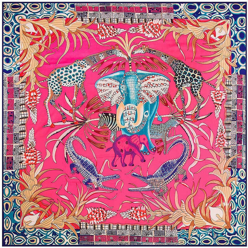 Elephant Large Square Scarf Pink Woman Silk Scarf Bohemian Scarf Shawl Personalized Gifts For Her Mothers Day Gift Mom Gift for Women - In The Bag Design