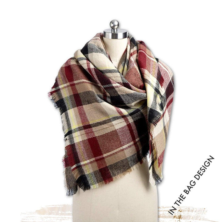 Beige Maroon Plaid Shawl, Monogrammed Blanket Shawl Wrap, Plaid Blanket Scarf Bridesmaid Shawl, Tartan Plaid Scarf, Flannel Shawl for Her