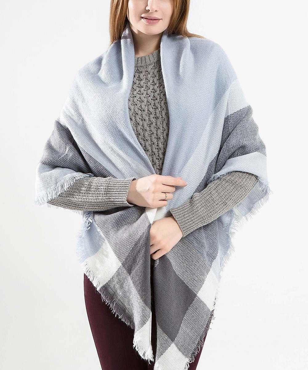 Light Blue & Gray Blanket Scarf / Personalized Scarf / Monogram Scarf / Monogrammed Blanket Shawl / Bridesmaid Favors / Oversized Scarf