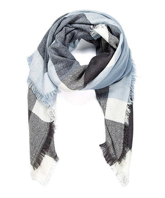 Light Blue & Gray Blanket Scarf / Personalized Scarf / Monogram Scarf / Monogrammed Blanket Shawl / Bridesmaid Favors / Oversized Scarf