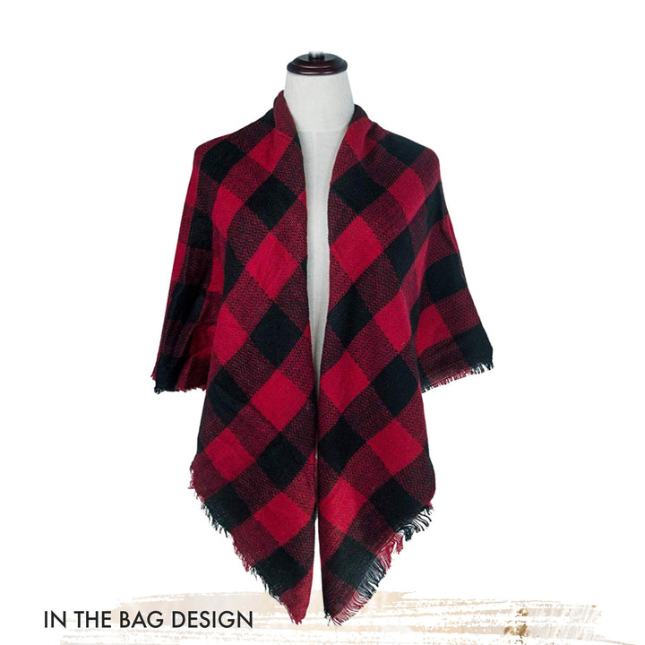 Black & Red Blanket Scarf, Plaid Shawl, Personalized Scarf, Monogram Scarf, Monogrammed Blanket Shawl, Bridesmaid Favors, Oversized Scarf