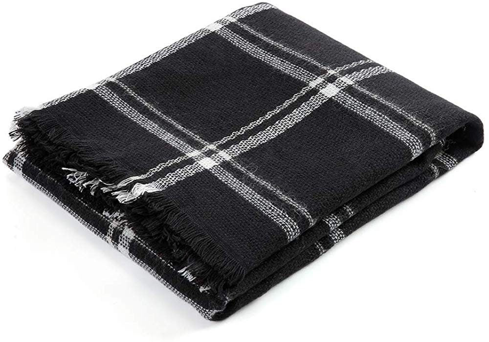 Black & White Blanket Scarf, Tartan Plaid Scarf, Personalized Gifts, Oversized Blanket Scarf, Monogrammed Blanket Shawl, Bridesmaid Favors