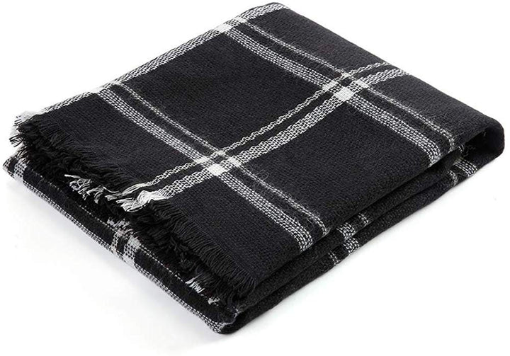 Black & White Blanket Scarf, Tartan Plaid Scarf, Personalized Gifts, Oversized Blanket Scarf, Monogrammed Blanket Shawl, Bridesmaid Favors