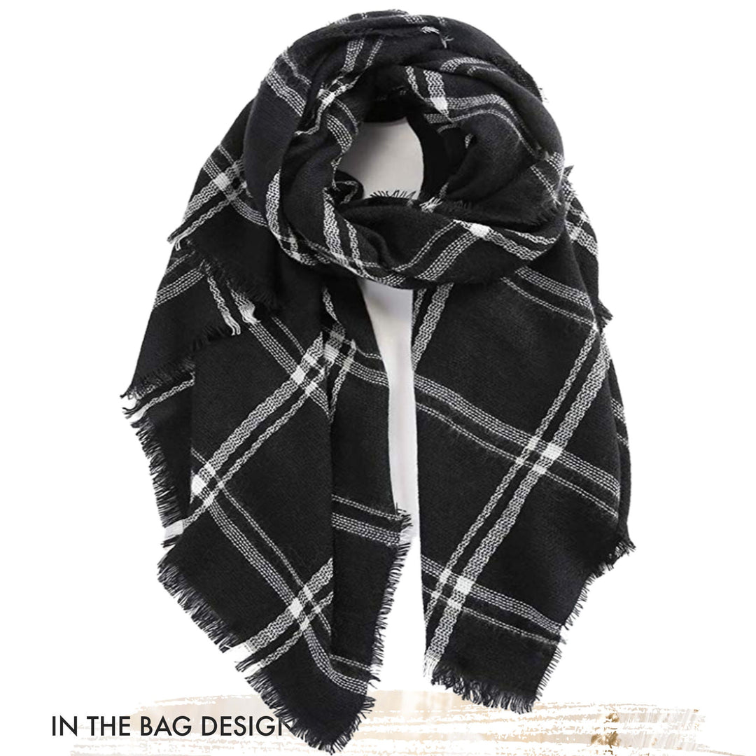 Black & White Blanket Scarf, Tartan Plaid Scarf, Personalized Gifts, Oversized Blanket Scarf, Monogrammed Blanket Shawl, Bridesmaid Favors