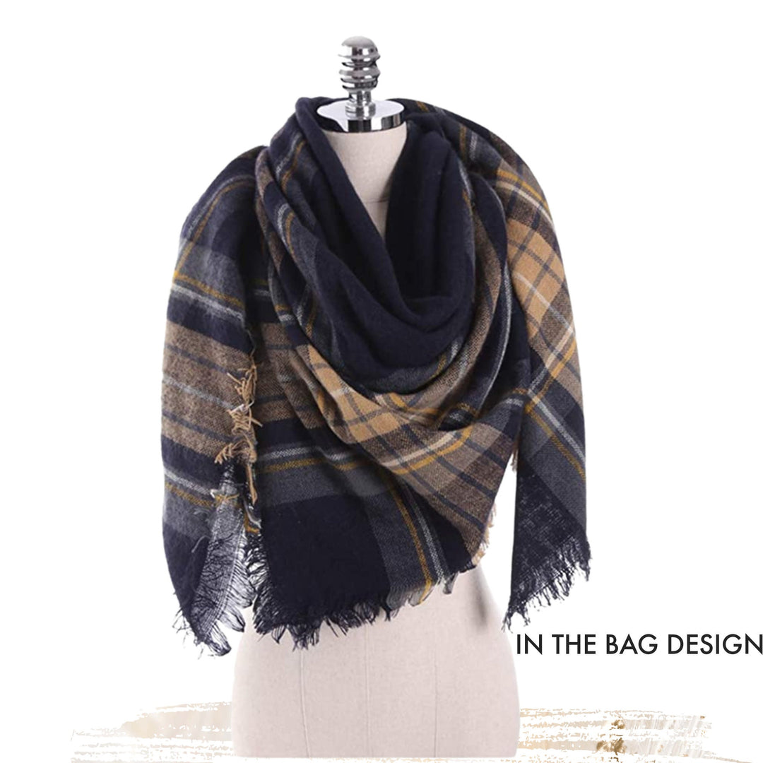 Navy Plaid Blanket Scarf, Plaid Shawl, Tartan Plaid Scarf, Monogramed Scarf, Personalized Scarf, Oversized Blanket Scarf, Plaid Scarf Gifts