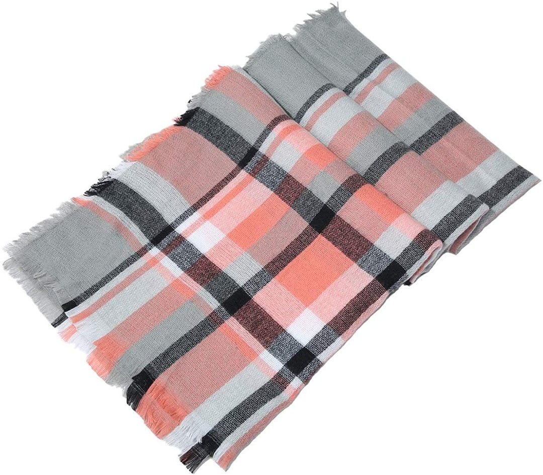 Coral & Gray Blanket Plaid Shawl, Personalized Scarf, Tartan Plaid Scarf, Monogrammed Blanket Shawl, Oversized Scarf, Bridesmaid Shawl