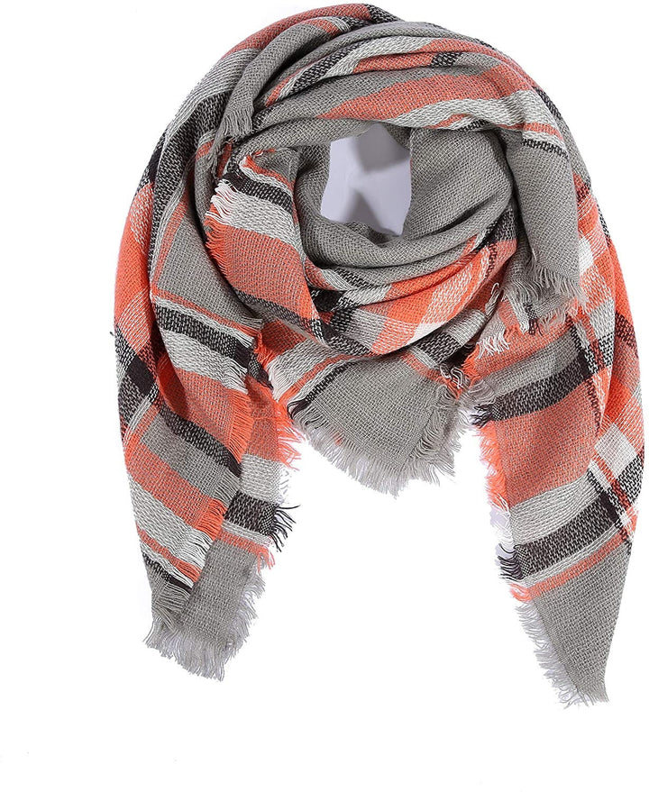 Coral & Gray Blanket Plaid Shawl, Personalized Scarf, Tartan Plaid Scarf, Monogrammed Blanket Shawl, Oversized Scarf, Bridesmaid Shawl