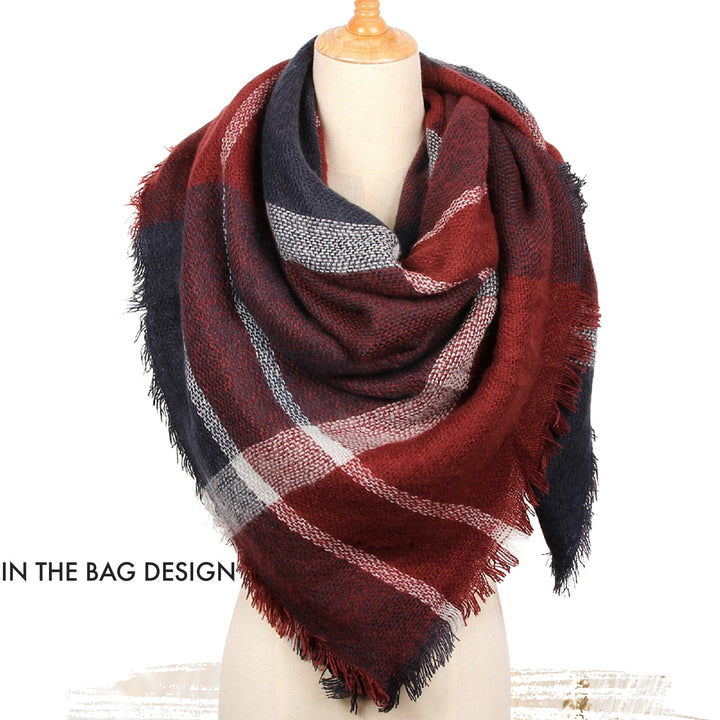 Maroon & Navy Blanket Scarf, Personalized Scarf, Tartan Plaid Scarf, Bridesmaid Shawl, Monogram Scarf, Oversized Blanket Scarf Bridesmaid - In The Bag Design