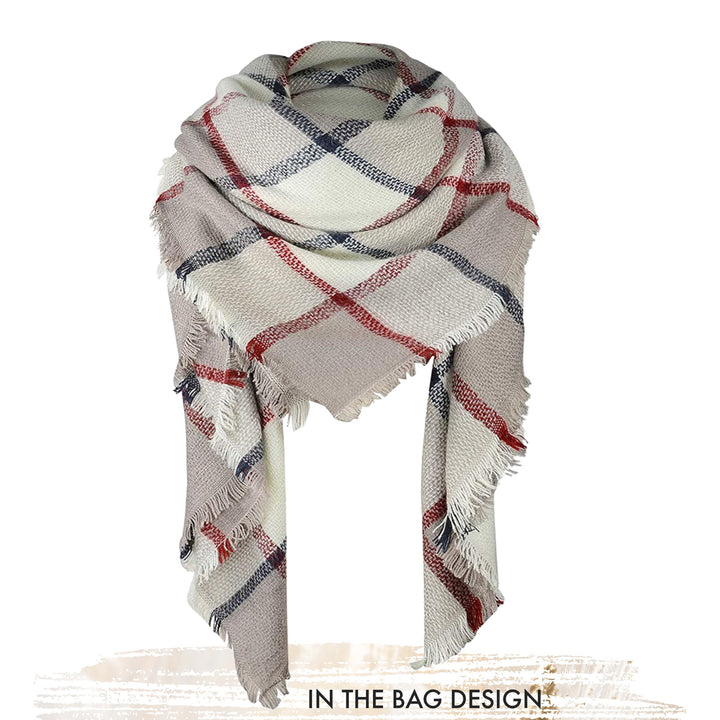 Ivory and Beige Gray Blanket Scarf, Personalized Scarf, Tartan Plaid Scarf, Plaid Shawl, Monogram Scarf, Oversized Scarf, Bridesmaids Gifts