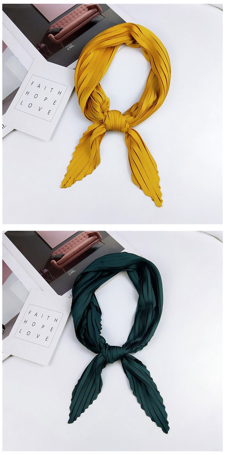 Pleated Scarves Bandana Silk Head Scarf Women Scarves Neckerchief Silk Mom Gift Friend Gift Scarf Women Handmade Mothers Day Gift for Her