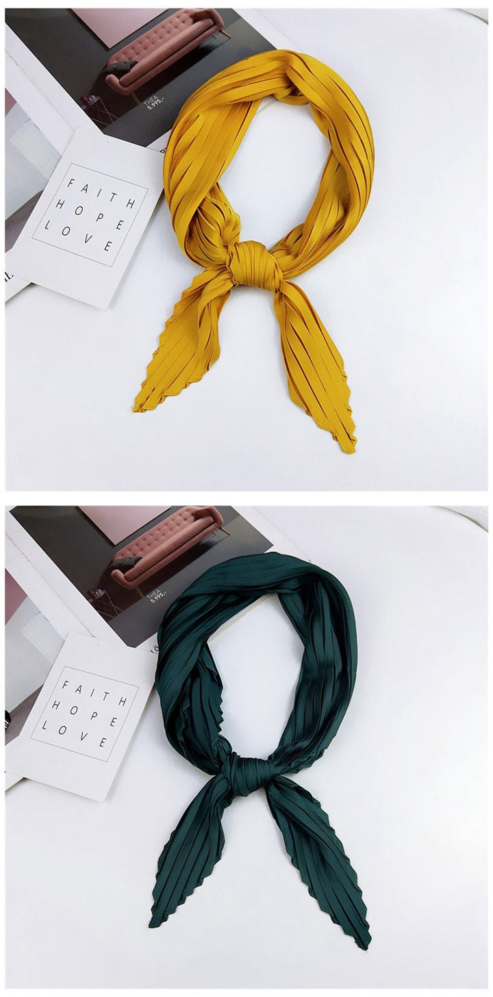Pleated Scarves Bandana Silk Head Scarf Women Scarves Neckerchief Silk Mom Gift Friend Gift Scarf Women Handmade Mothers Day Gift for Her