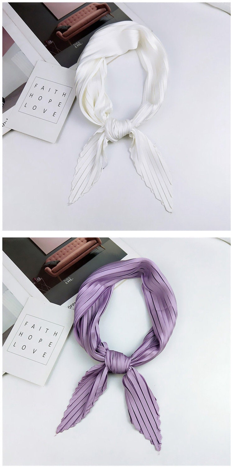 Pleated Scarves Bandana Silk Head Scarf Women Scarves Neckerchief Silk Mom Gift Friend Gift Scarf Women Handmade Mothers Day Gift for Her