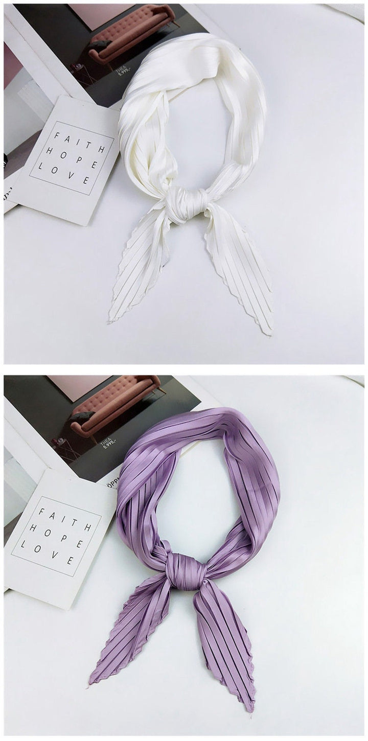Pleated Scarves Bandana Silk Head Scarf Women Scarves Neckerchief Silk Mom Gift Friend Gift Scarf Women Handmade Mothers Day Gift for Her