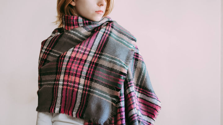 Hot Pink and Gray Blanket Scarf Bridesmaid Shawl Tartan Plaid Scarf Oversized Scarf Oversized Blanket Scarf Monogrammed Blanket Shawl