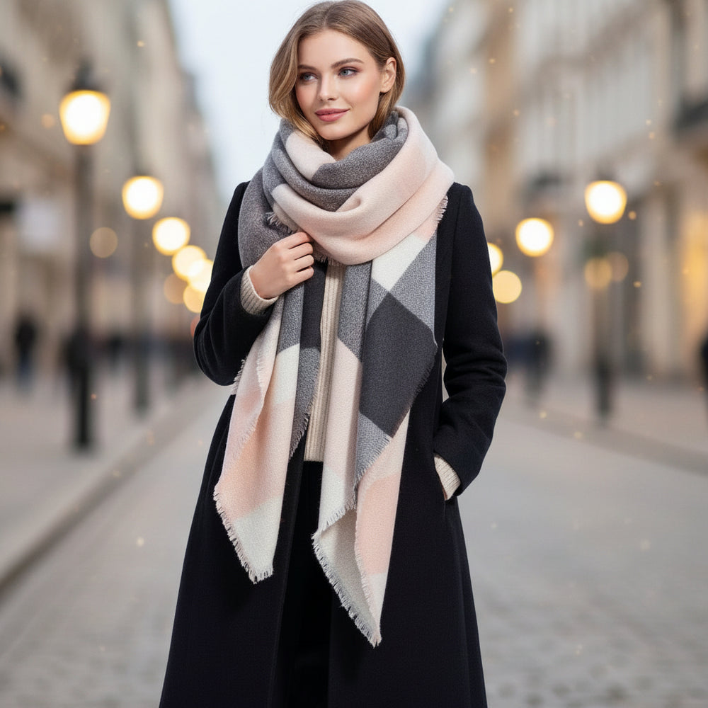 Charcoal Grey & Blush Pink Blanket Scarf Oversized Scarf Personalized Gifts Winter Scarf Bridesmaid Favors Bridesmaid Shawl - In The Bag Design