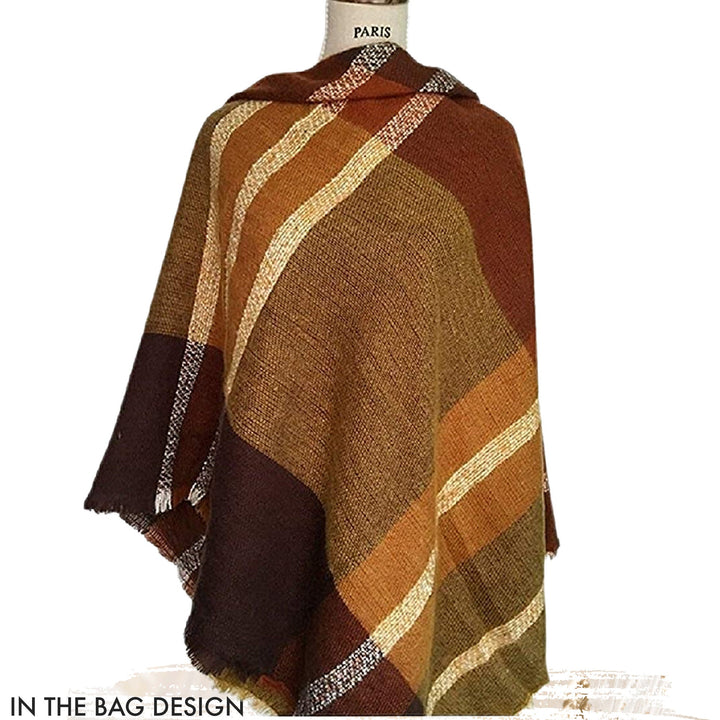 Brown and Old Gold Blanket Scarf, Personalized Scarf, Tartan Plaid Scarf, Blanket Scarf Woman, Monogram Scarf, Bridesmaids Gifts - In The Bag Design