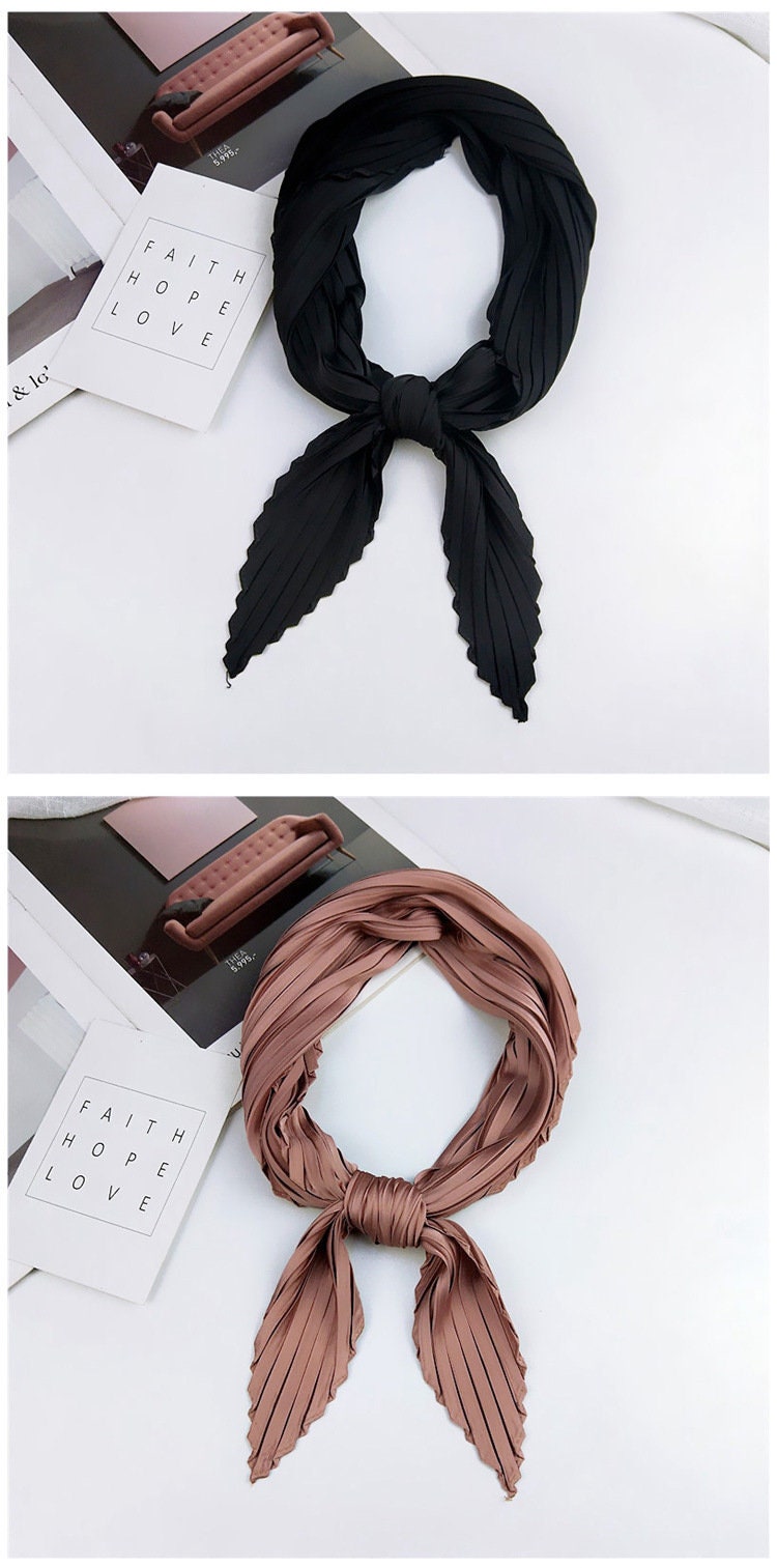 Pleated Scarves Bandana Silk Head Scarf Women Scarves Neckerchief Silk Mom Gift Friend Gift Scarf Women Handmade Mothers Day Gift for Her