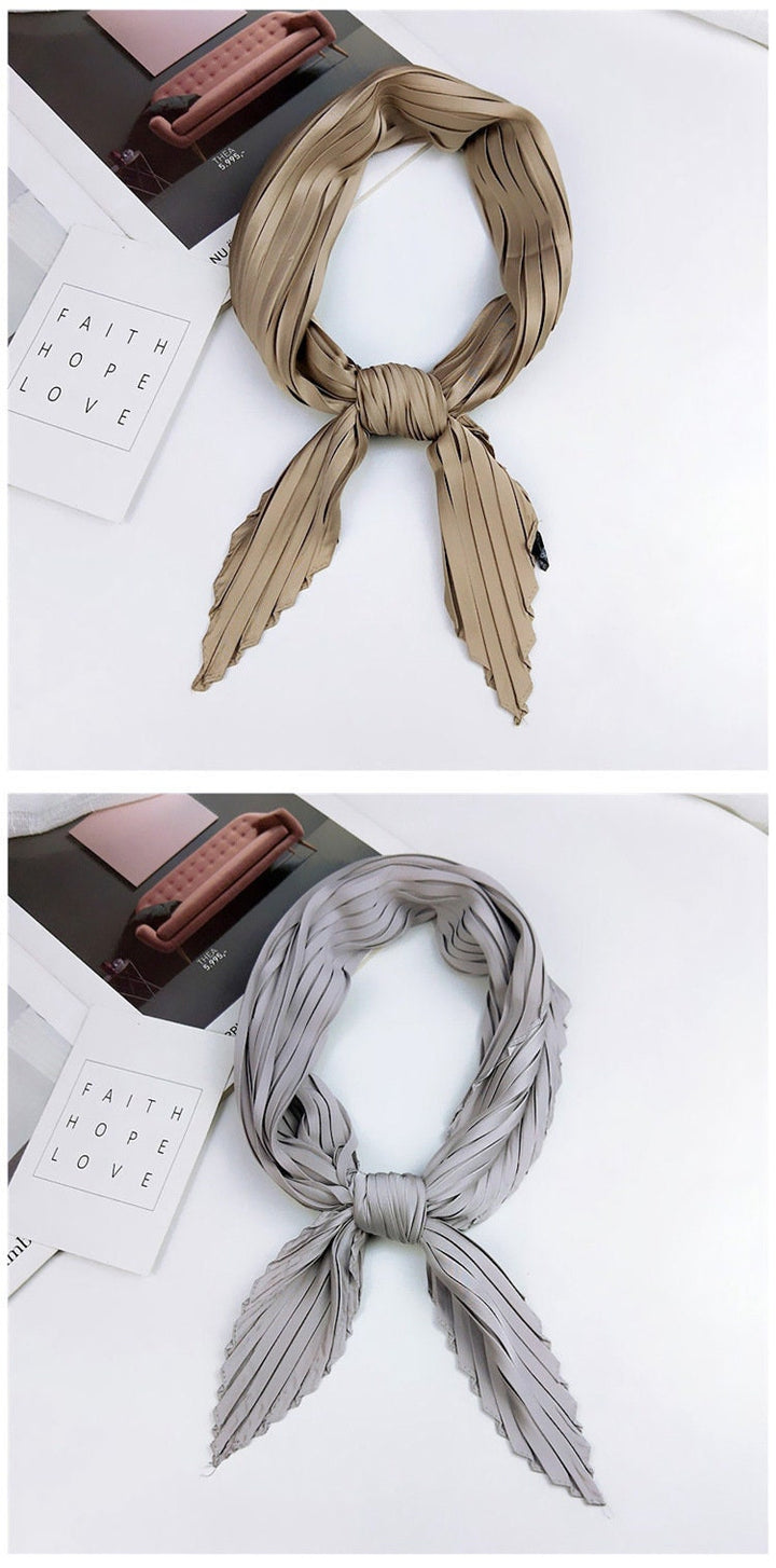 Pleated Scarves Bandana Silk Head Scarf Women Scarves Neckerchief Silk Mom Gift Friend Gift Scarf Women Handmade Mothers Day Gift for Her